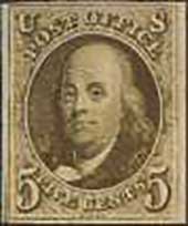 Scott #1 5¢ Ben Franklin